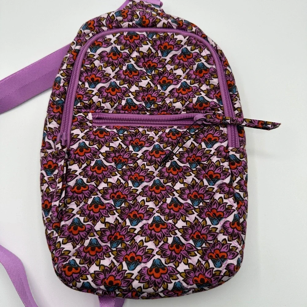 Vera Bradley Small Sling Backpack Purple Floral‎ Quilted Cotton Bag Cottagecore
